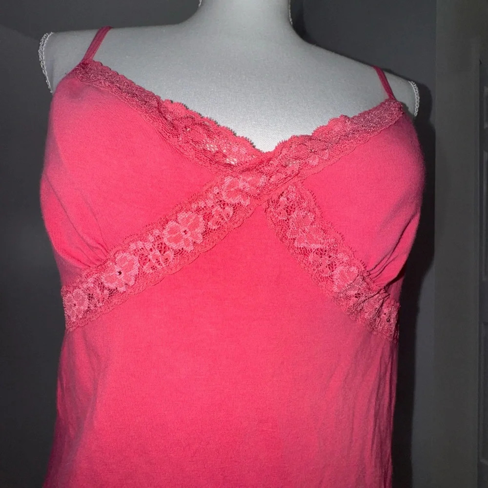 Caribbean Joe Pink Lace Trim Camisole‎ Tank Top Large Y2K Built In Bra